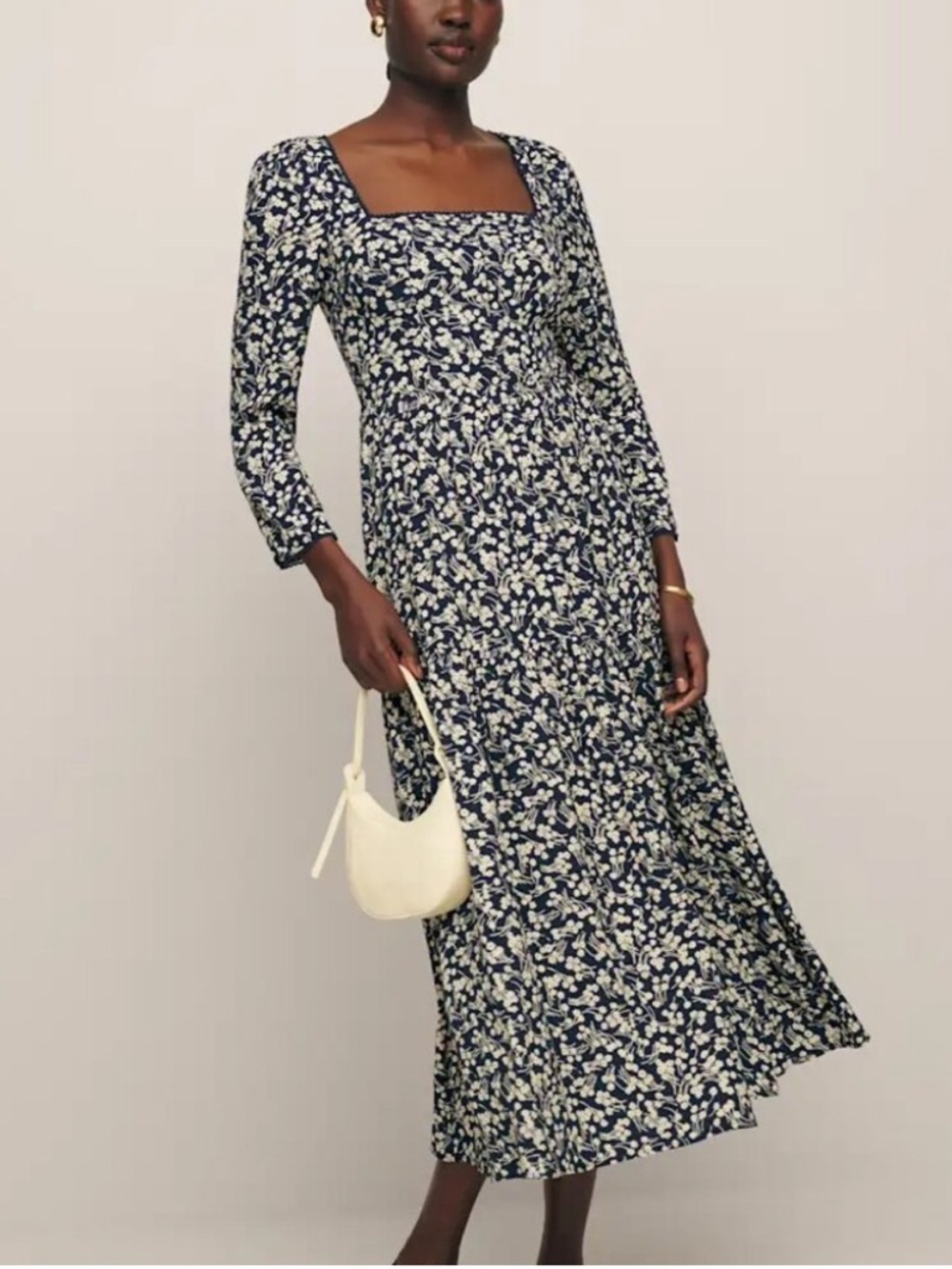 Reformation Chaylyn Long Sleeve Floral Midi Dress Loulou Navy Floral Size 12